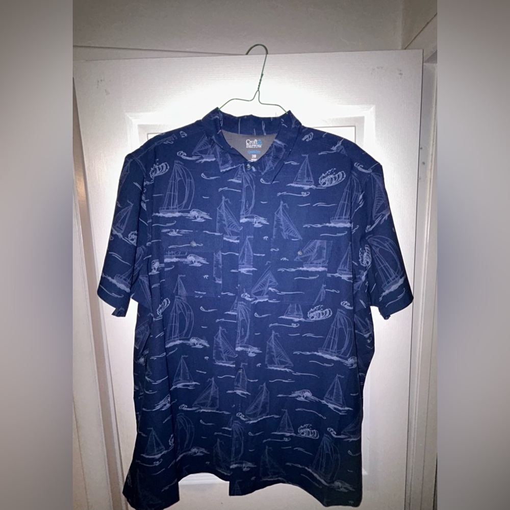 Croft & Barrow Blue Shirt Sleeved Sailboat Print Shirt 3X NWOT
